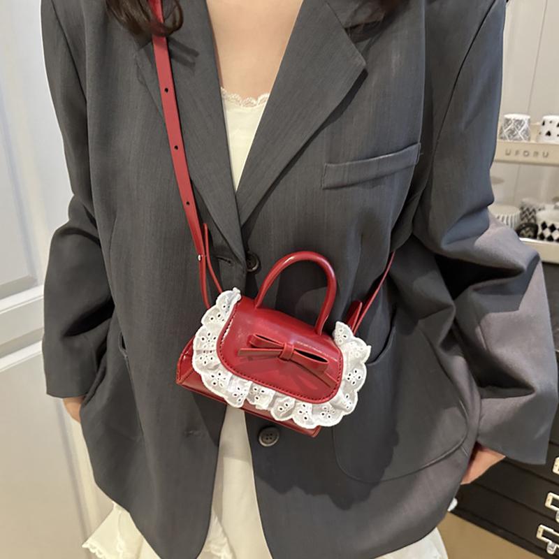 Süße Schleife Spitze Damen PU Umhängetaschen Leichte Tragbare Damen Handtaschen Lippenstift Tasche Lässige Mädchen Crossbody Tasche Clutch KTB