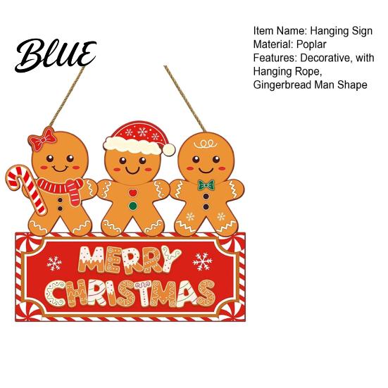 Wooden Holiday Wall Ornament Christmas Gingerbread Man Hanging Sign for Front Door, Merry Photo Background Prop Plaque with Lanyard, Decoration