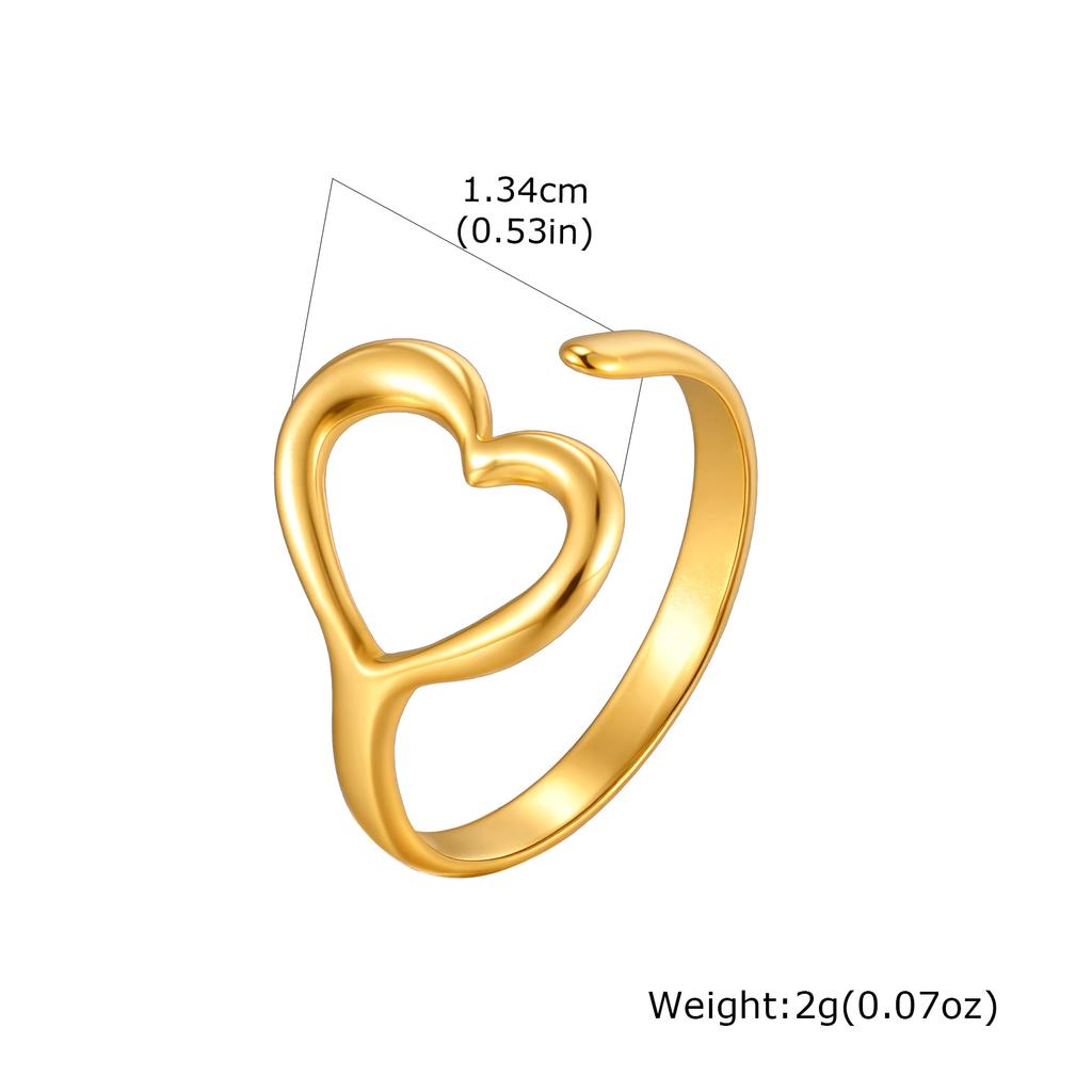 Vnox Gold Plated Heart-shaped Adjustable Rings, Stainess Steel Gold Color Love Open Rings For Women Girl Classic Jewelry Gift