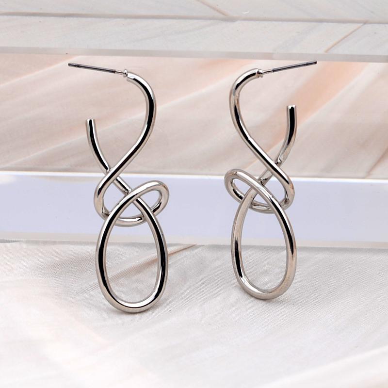 Vintage Metal Knitted Dangle Earrings for Women Personalized Fashion Distorted Irregular Geometry Drop Earrings Punk Zircon