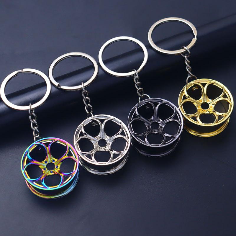 Metal Keychain Modified Car Wheel Hub Circular Shape Wheel Key Chain Auto Decoration Key Ring Pendant Car Styling Accessories
