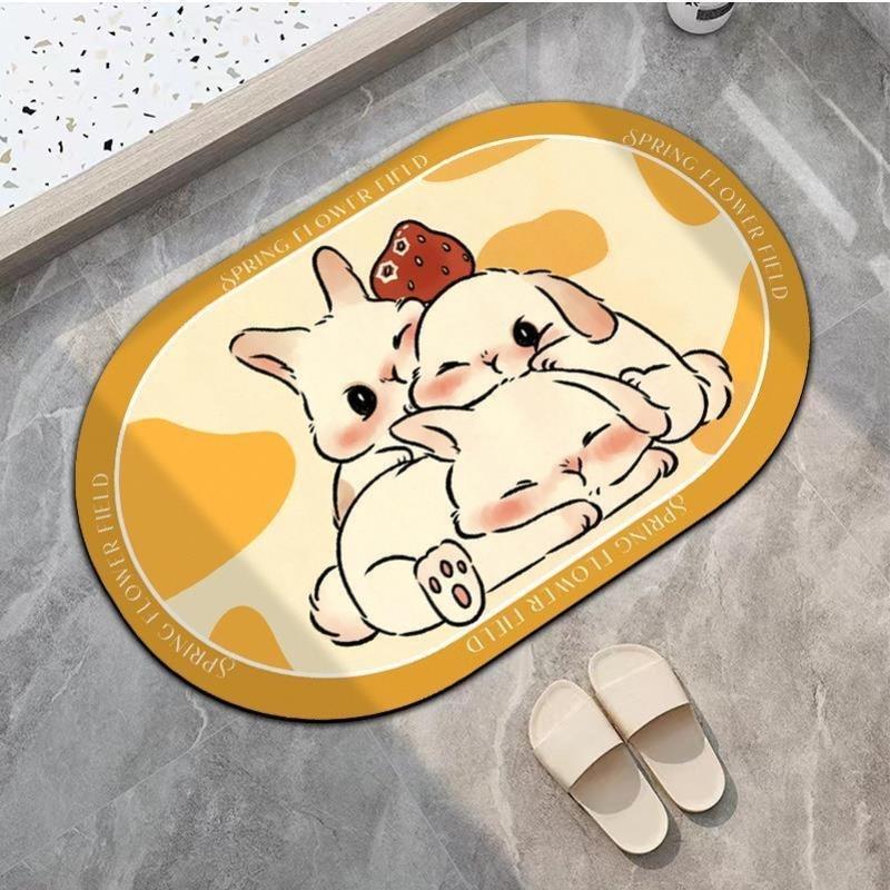 Weiche Kieselgur-Fußmatte niedliches Kaninchen Toiletten-Fußmatte Badezimmer wasserabsorbierend schnelltrocknend rutschfeste Matte Toilettentürmatte 40x60cm15.7x23.6in
