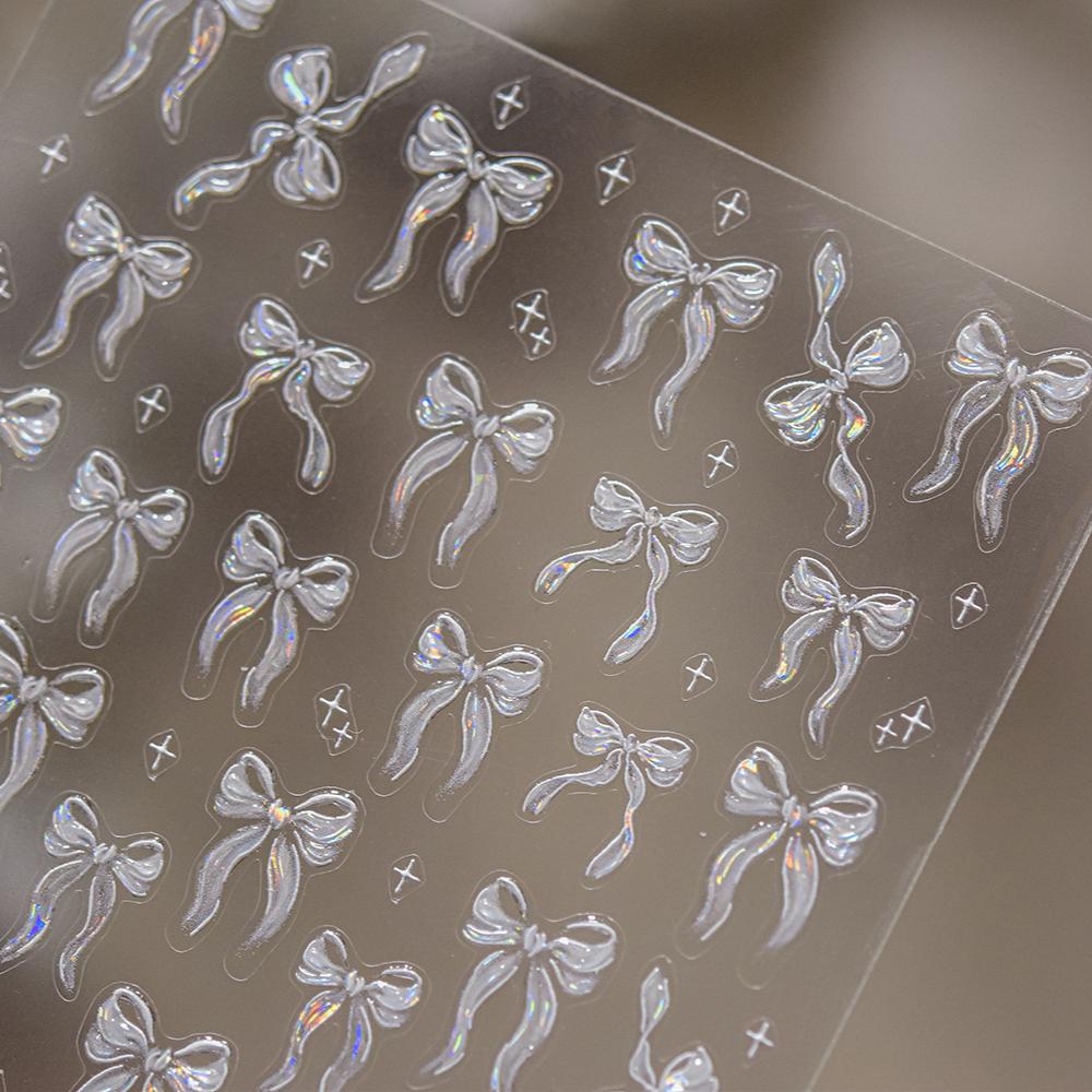 Delicate Jelly Chic Bowknot Silk Ribbon Knot Star Shiny Dreamy Self Adhesive Nail Art Decorations Sticker Dressy Manicure Decals