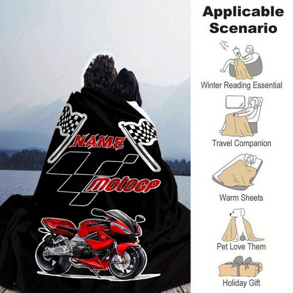 Motorcycle Motogp Checkered Flags Racing Bike Blanket With Customizable Name Soft And Comfortable Shawl Blanket For All Seasons Suitable For Home
