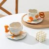Hand-Painted Pretzel Bow Ceramic Coffee Cup & Irregular Saucers Set for Afternoon Tea.
