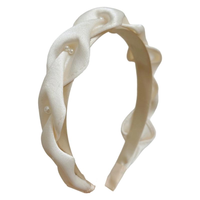

Soft Fabric Pearls Hairband French Elegant Design High Skull Hairband Comfortable Head Accessory For Women Daily Wear бежевий
