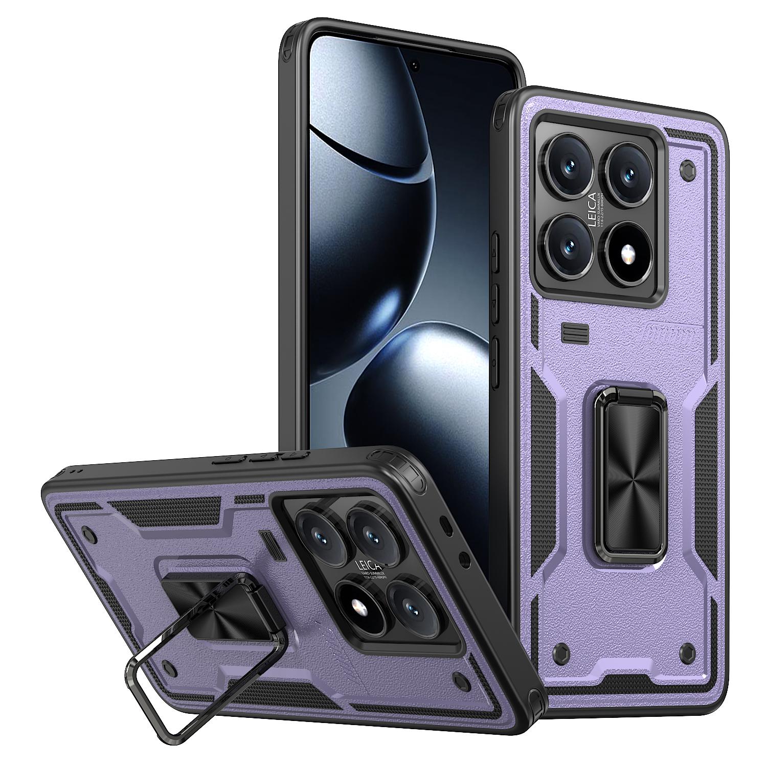 

For Xiaomi 14T Pro Case Ring Kickstand Anti-Drop PC+TPU Phone Cover Purple