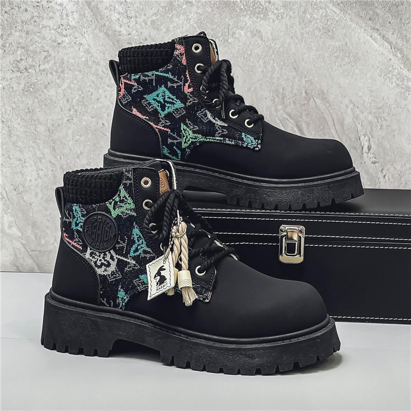 Autumn Black Trend Boots For Man Streetwear Lace-up Platform Boots Man Designer Shoes Comfy Round Toe Leather Men's Ankle Boots