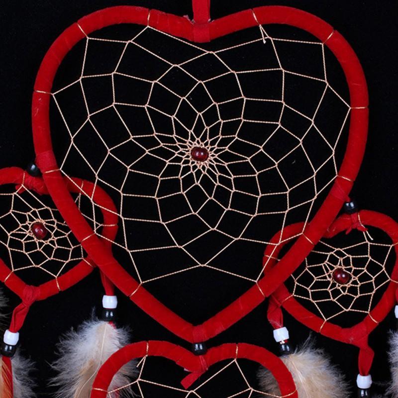 Handmade Love Heart Feather Pendents Wall Hanging Dream Net Catcher Dreamy Room Decoration India n Culture Fairy Ornament Red