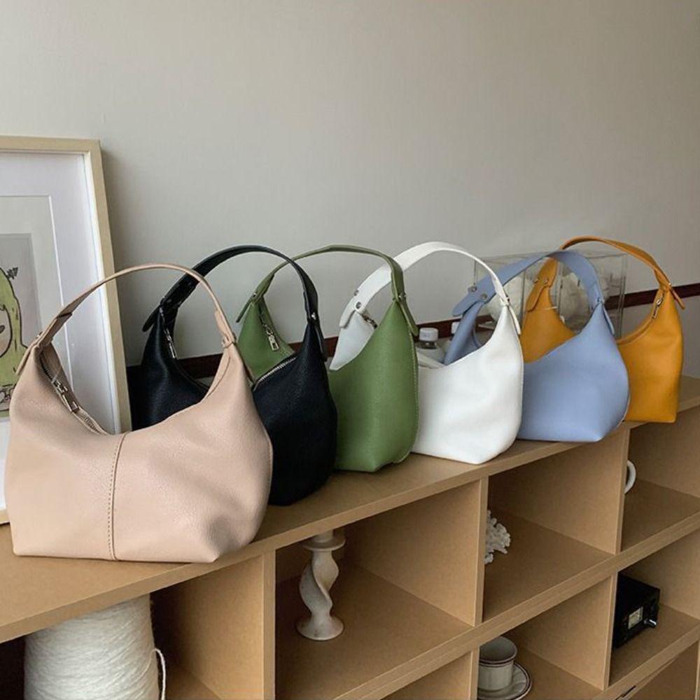 Solid Color PU Hobo Bag Large Capacity French Style Handbag Fashion Shoulder Bag Travel