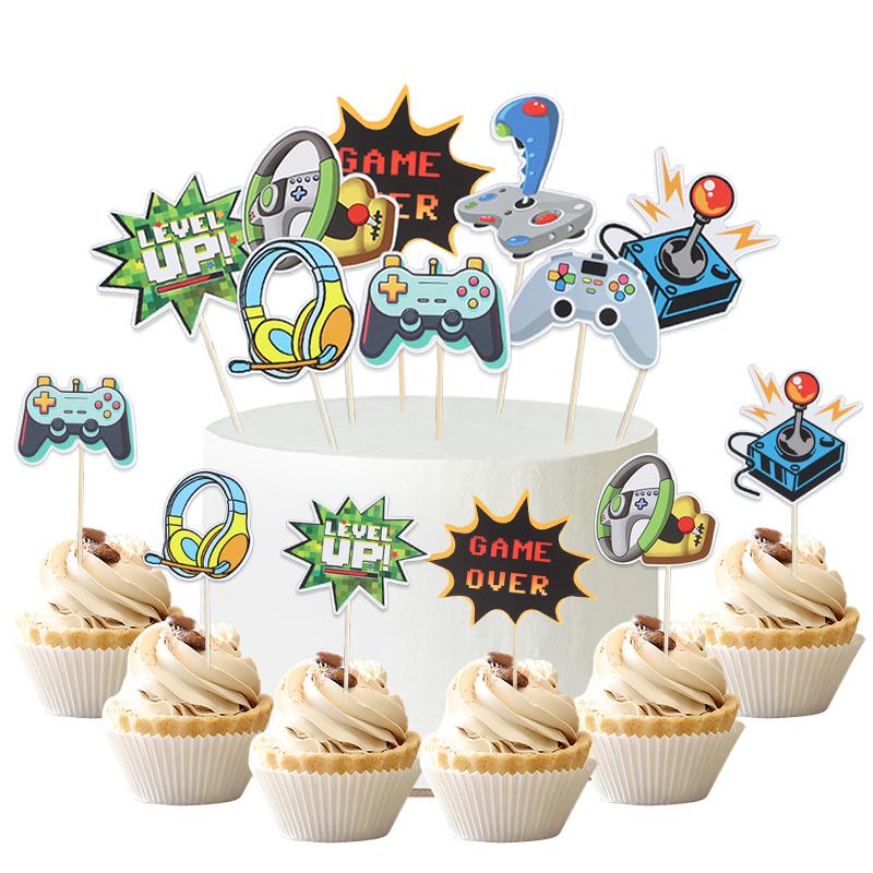 16pcs Video GamePad Cupcake Topper Picks Game On Happy Birthday Party Cake DIY Decoration Supplies Kids Boy Girl Favors Gifts