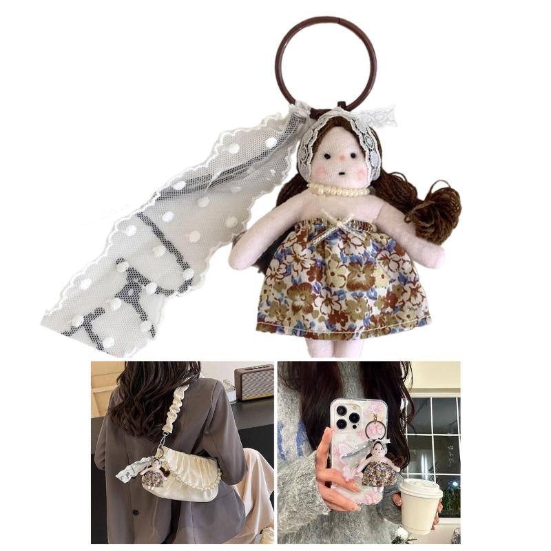 Cute Doll Keychain Handmade Lace Flower Dress Girl Pendant Bag Charm Stylish Wallet Jewelry Fashionable Phone Accessory