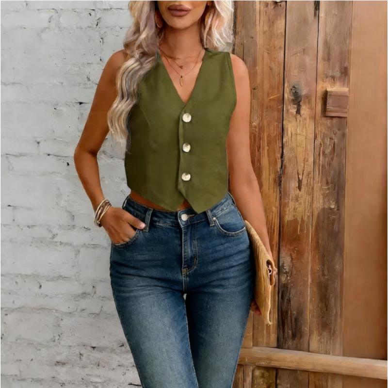 2026 Plus Size Women s Solid Color Button Vest - Single-breasted European & American Style Double Extra Large (XXL)