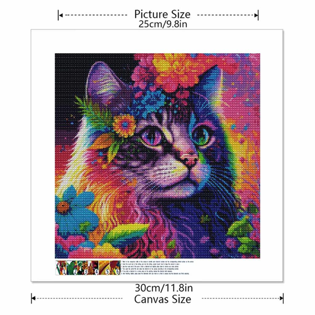 DIY Diamond Painting Cat with Flowers Cross Stitch Kit Mosaic Art Diamond Painting Full Circle Diamond Home Decoration