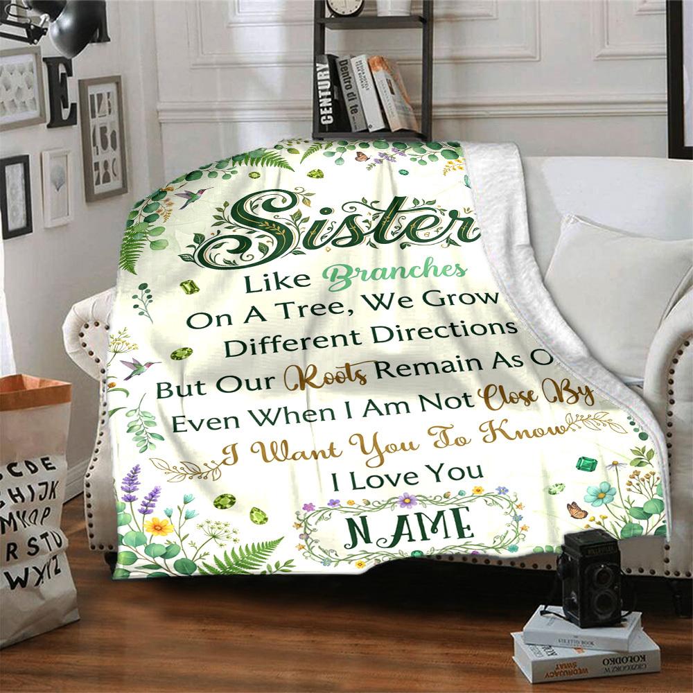Sister'S Love Through Distance Blanket Personalized Name Soft Warm And Versatile For Sofa Bed Office And Travel Machine Washable Comfortable In All