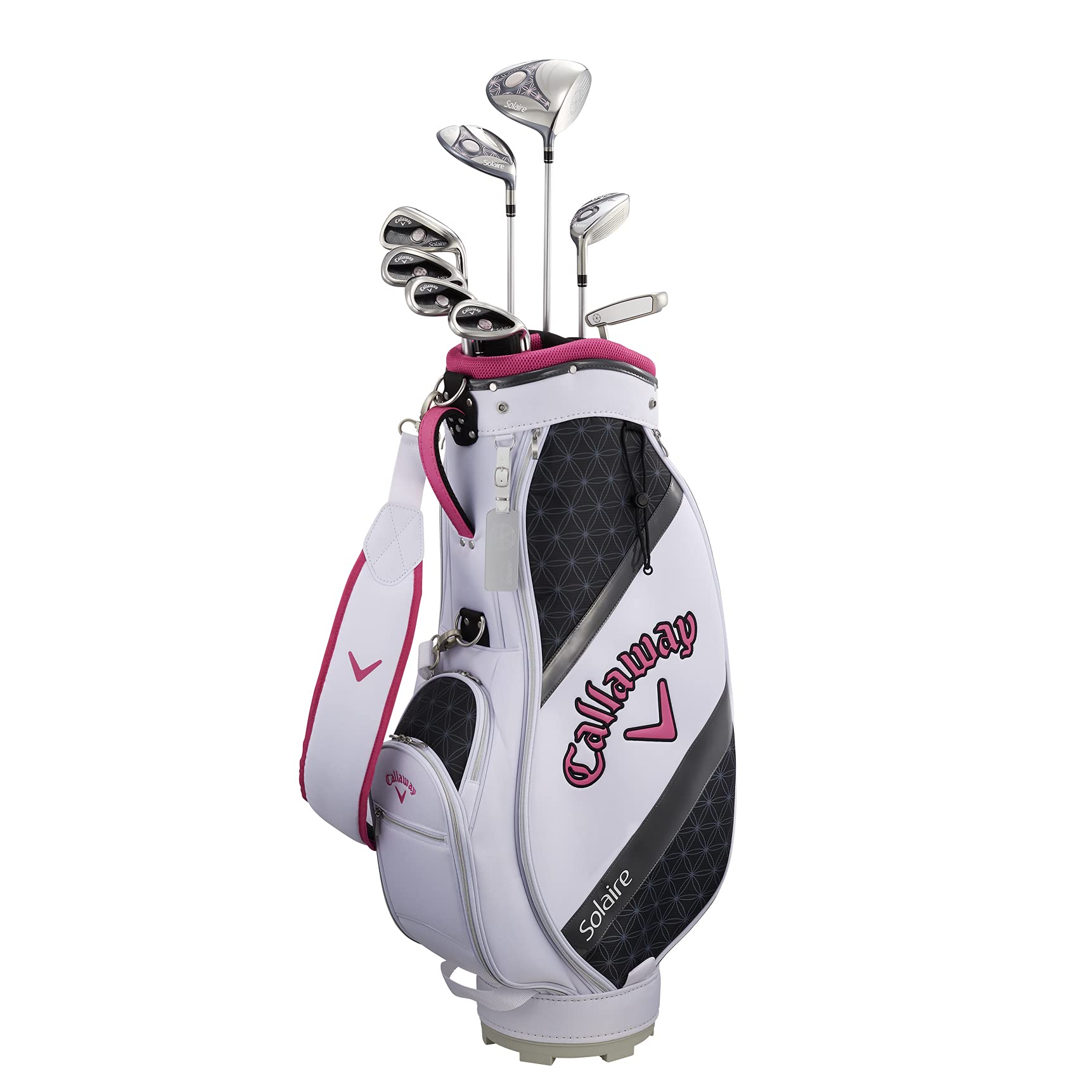 Ensemble de clubs Callaway SOLAIRE 2018 CHRY BLSM avec housse de tête de caddy et manche en carbone rose pour femme (Ensemble 8, sac, inclus)