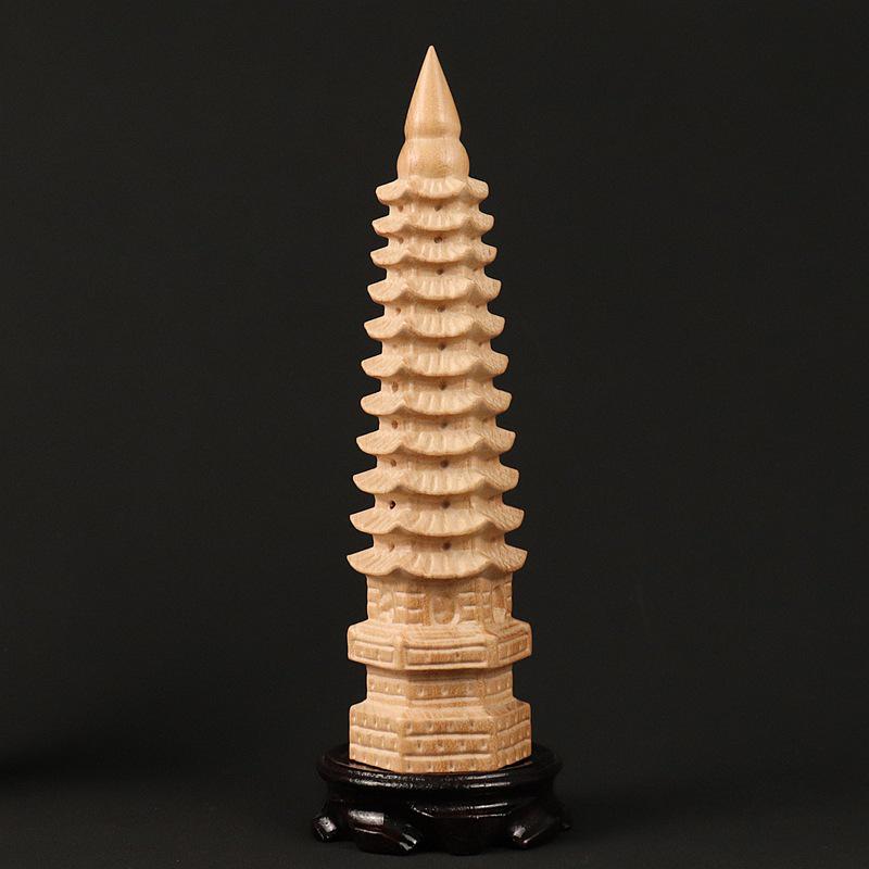 Pagoda di Wenchang in Legno di Pesco Ornamento da Scrivania - Squisito Regalo Culturale