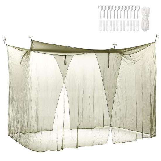 

2 Pcs Mosquito Net for Bed Patio 4 Corner Mesh Canopy Large Mosquito Net with 2 Side Openings Hooks for Camping Dormitory Home Outdoor Travel S армия зеленый