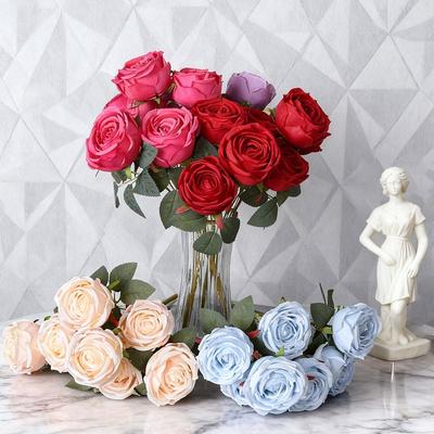 Multicolor Artifcial Rose Flower 7 Heads Photo Props Simulation Rose Flower DIY Green Leaves Faux Flower Rose Party Supplies