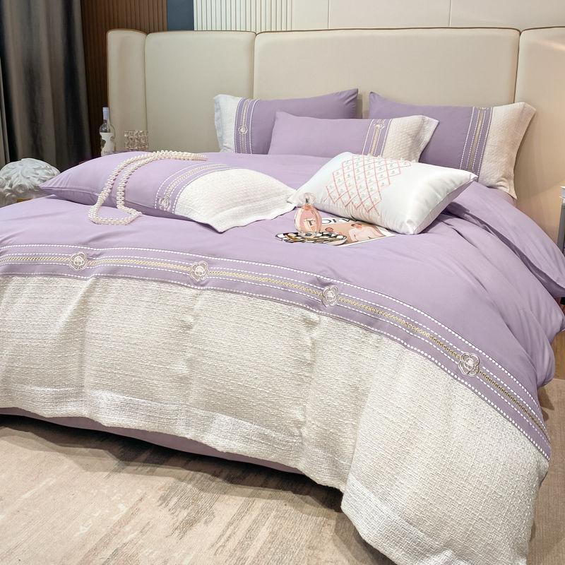 Four Seasons Universal Bedding Light Luxury Small Fragrance High-end Embroidery Thickened Matted Four-piece Sheet Luxury Bedding