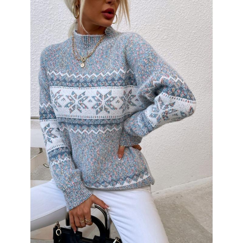 Women S Half High Neck Snowflake Pullover Knit Sweater