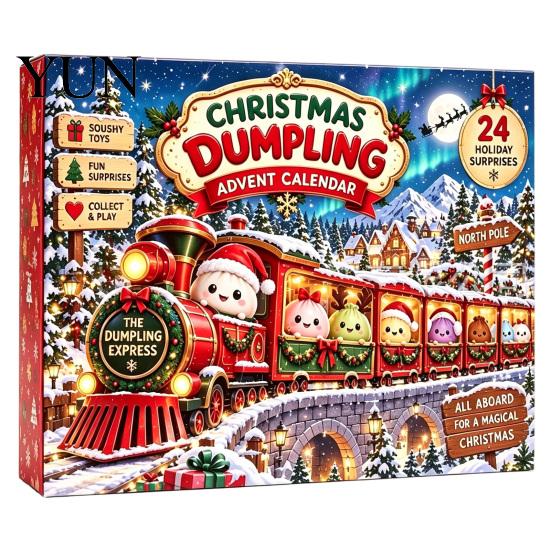 Holiday Desk Decorations 2026 Christmas Squeeze Toy Advent Calendar, 24-Day Dumpling Bun Fidget Decorative Figures Countdown Box, Soft TPR Stress