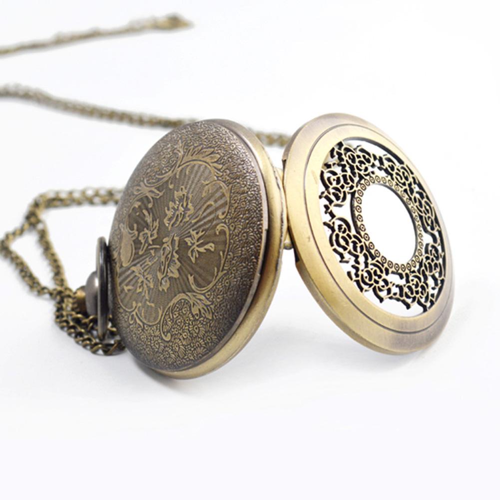 Retro Quartz Pocket Watch Round Hollow Out Design Alloy Watch Clothing Decoration Gifts