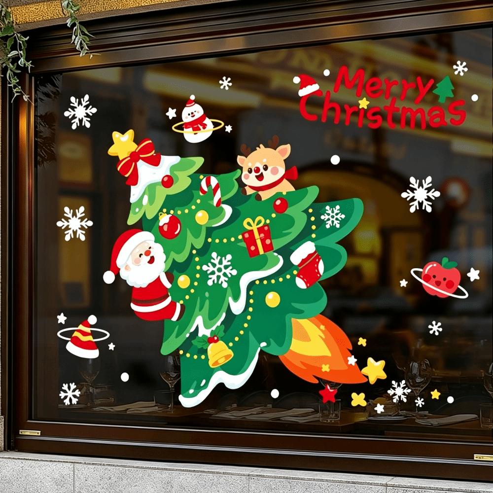 Reusable Christmas Window Stickers No Glue Snowflake Cling Decals  Festival