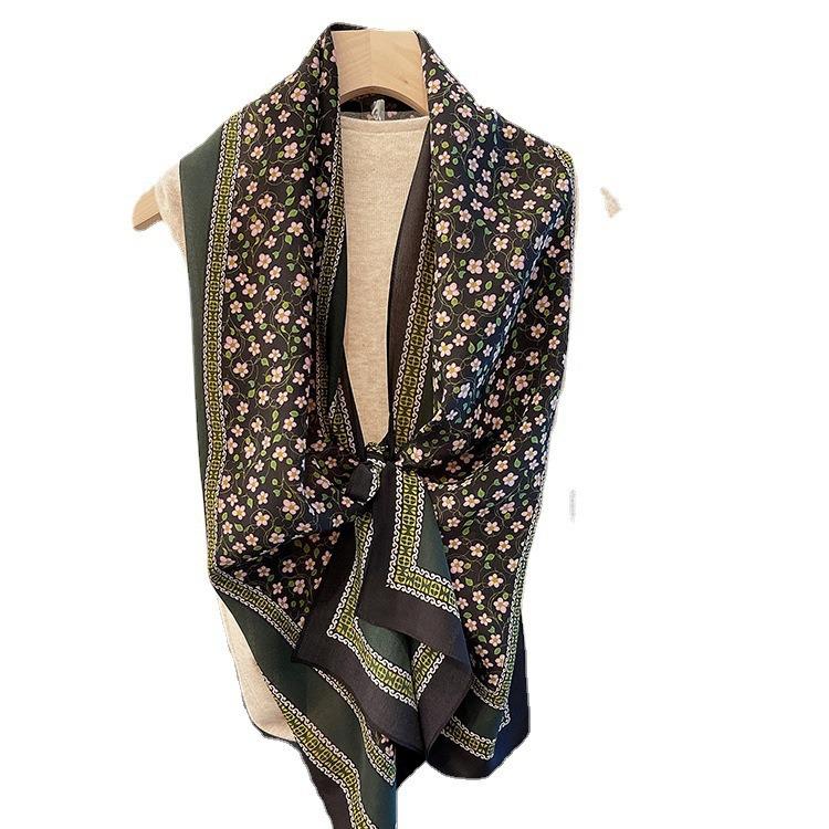 Temperament Floral Double Crepe Silk! Mulberry Silk Silk Scarf Women'S Spring Summer Korean Version Versatile Long Scarf Decorative Scarf