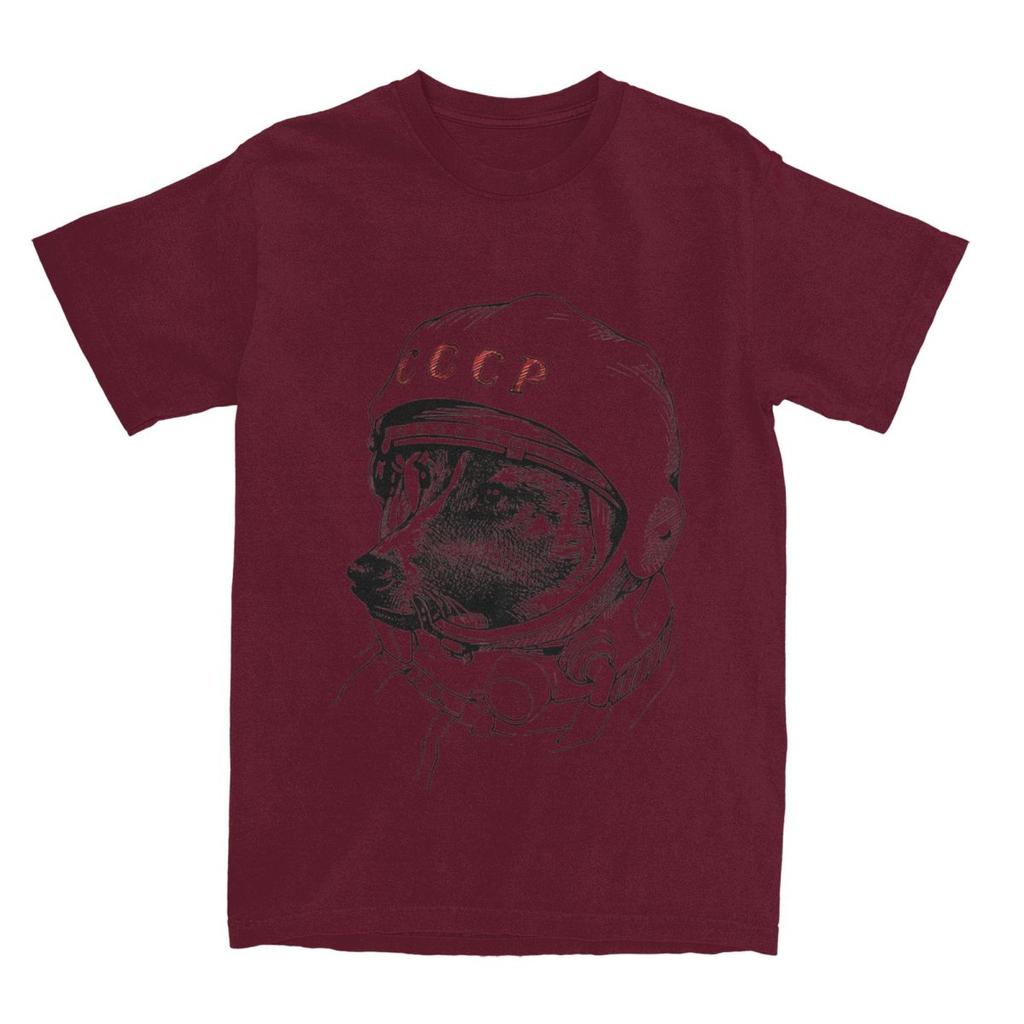 CCCP Rusia Laika Space Urss Astronauta Dog TShirt Mens Space Traveler Vintage 100 Cotton T Shirts Summer Tee Shirt Clothing