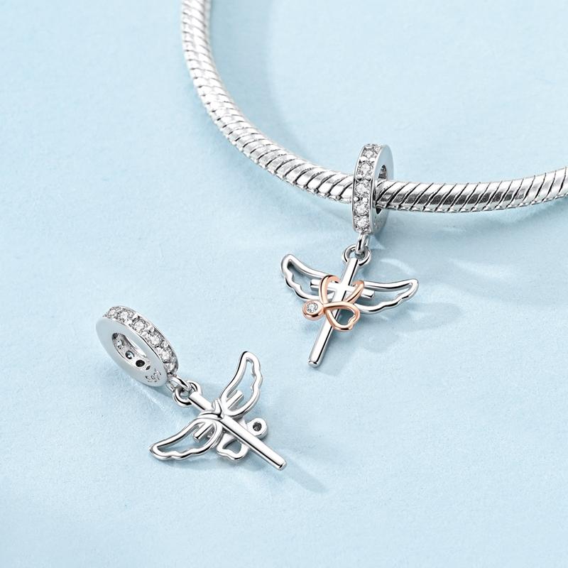 Copper Charms Beads Pendant Flying Piglet Crucifixion Bunny Robot Charm Fit Original Bracelet Women Jewelry Gift