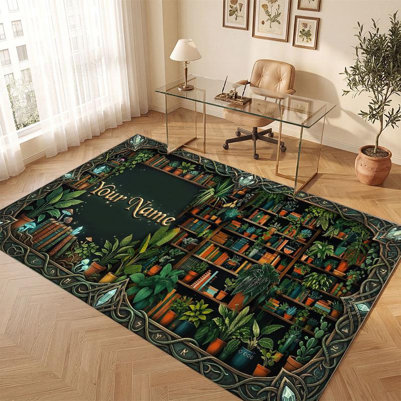 Nature Library Travel Theme Crystal Velvet Floor Rug Personalized Custom Name Text Warm Carpet Home Decoration