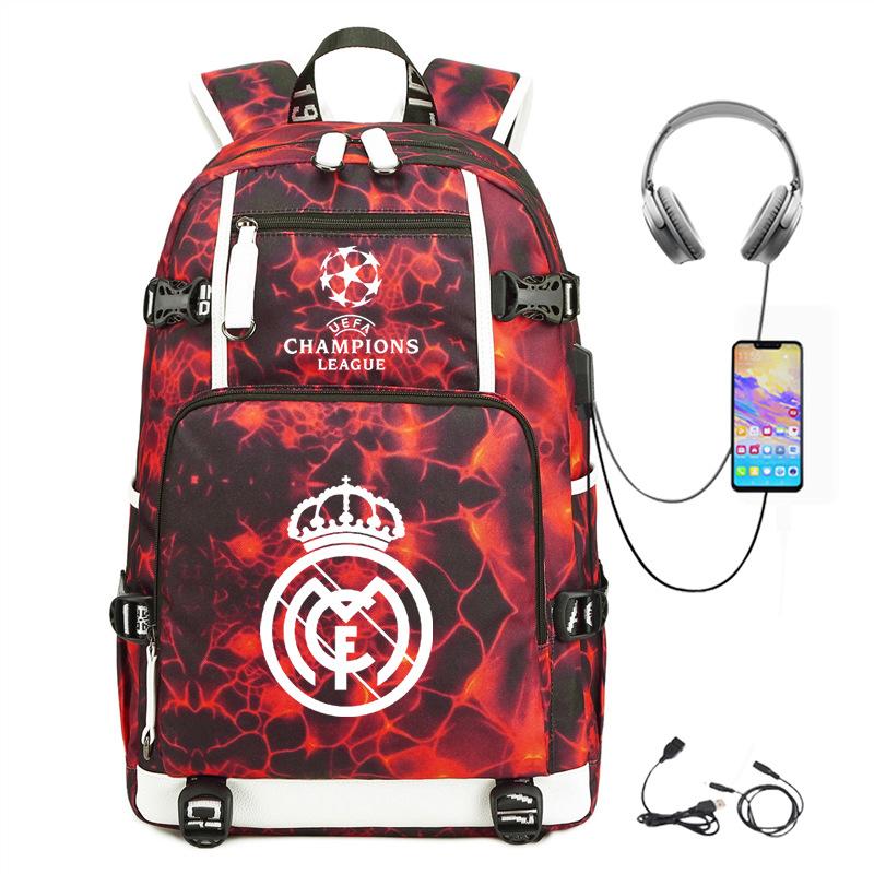 Football Printed Student Backpack Multifunctional Usb Interface Large Capacity Leisure Travel Backpack