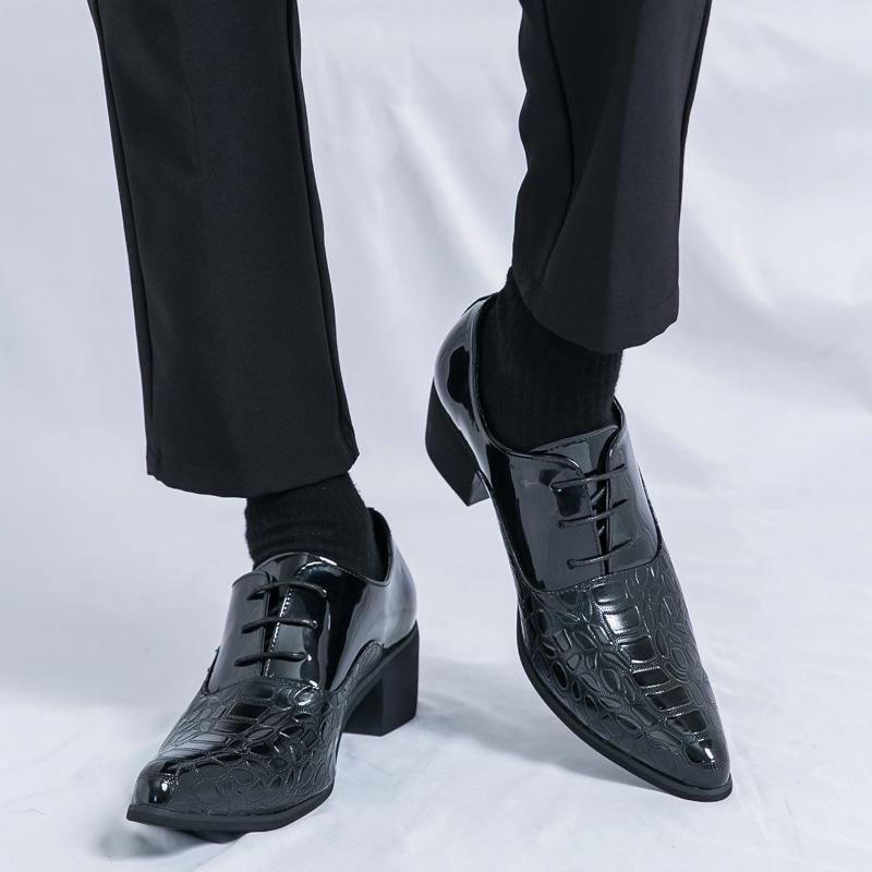 Men's Plus Size Patent Leather High Heels: Multi-Color, Height-Increasing, Pointed Toe, Lace-Up Casual Business Shoes