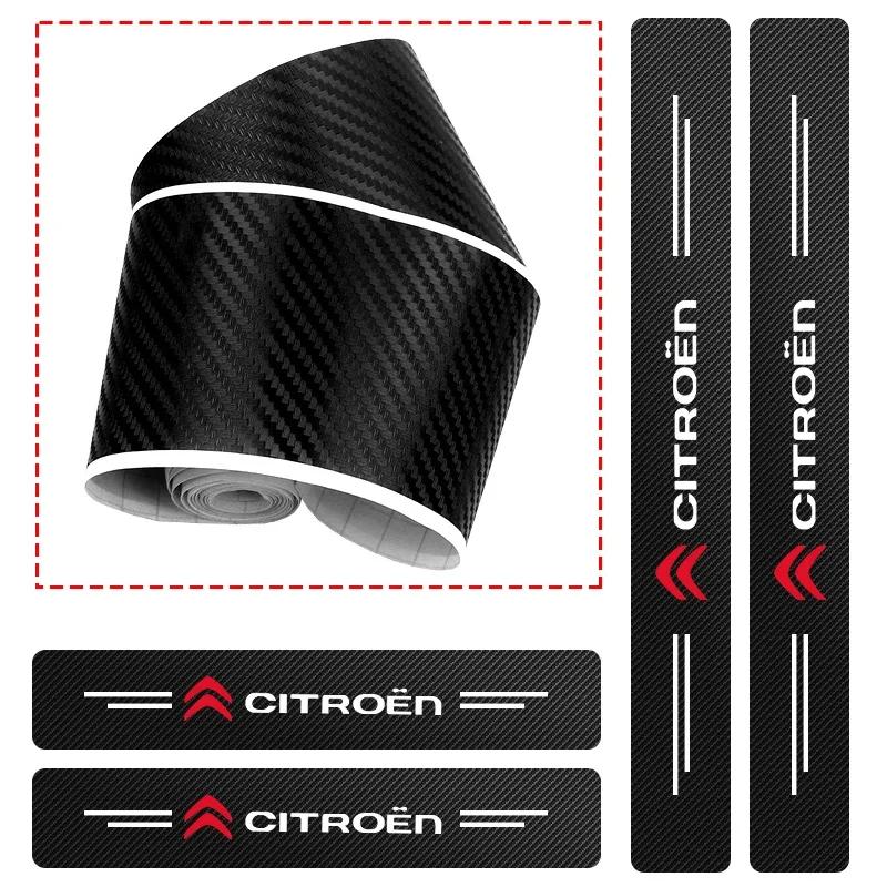 4Pcs Carbon Fiber Car Door Sill Threshold Protector Logo Stickers For Citroen C1 C3 C4 Grand Picasso C4L C5 C6 C8 VTS Aircross