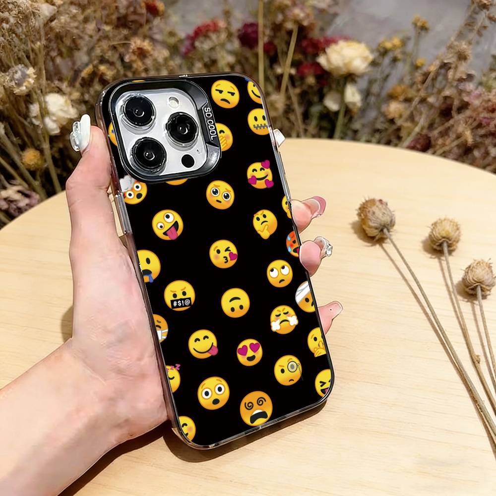 

Funny emoji Phone Case For iPhone 17,16,15,14,13,12,11 Plus,Pro Max,XS,Colored Silver Plated Inside Cover iPhone14Plus