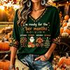 Women's Casual Thanksgiving Print V-Neck Pullover Top for Fall Holiday Everyday Wear