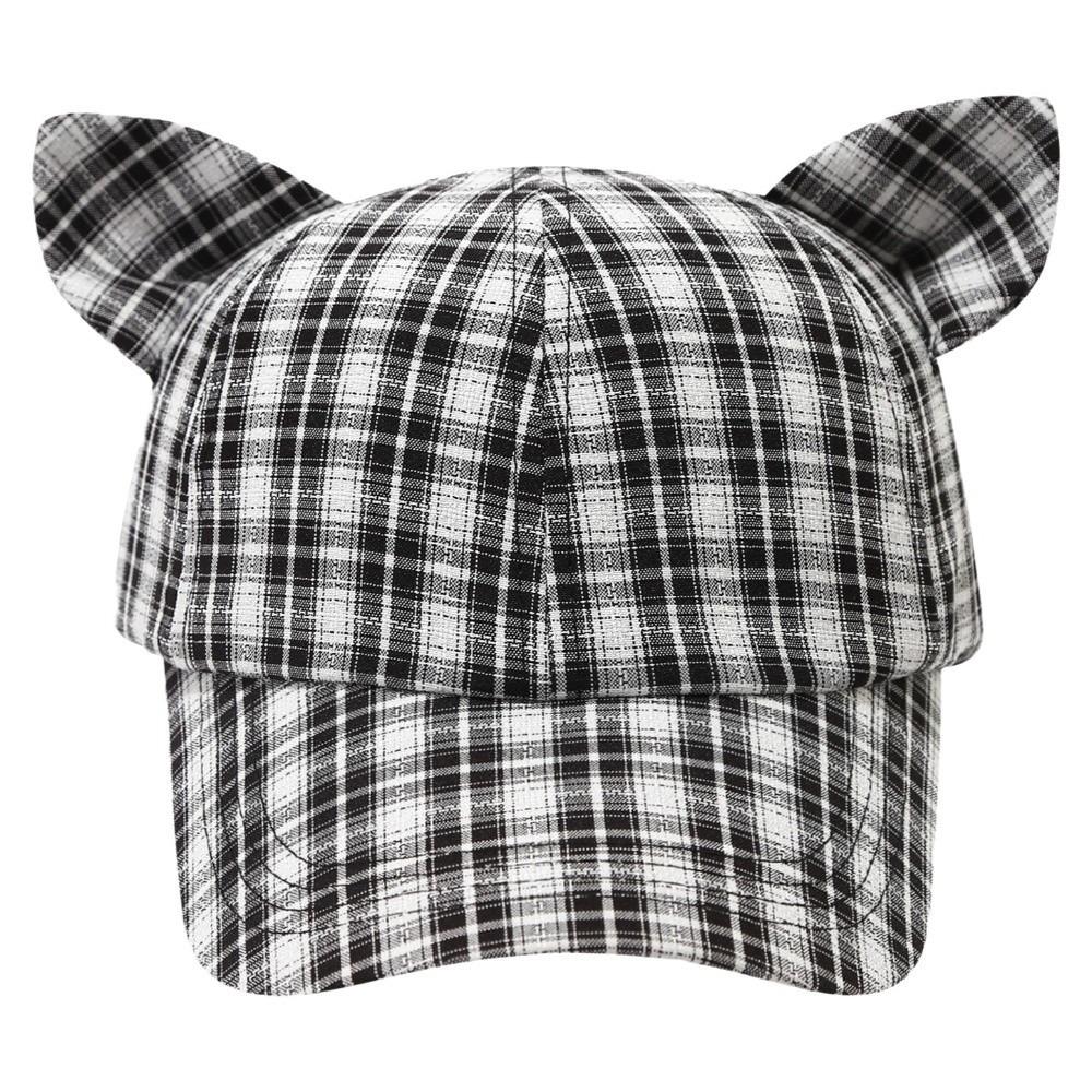 Breathable Cat's Ears Baseball Cap Cute Design Sweet Style Cat Ear Bow Baseball Cap Retro Fashion Cartoon Pattern