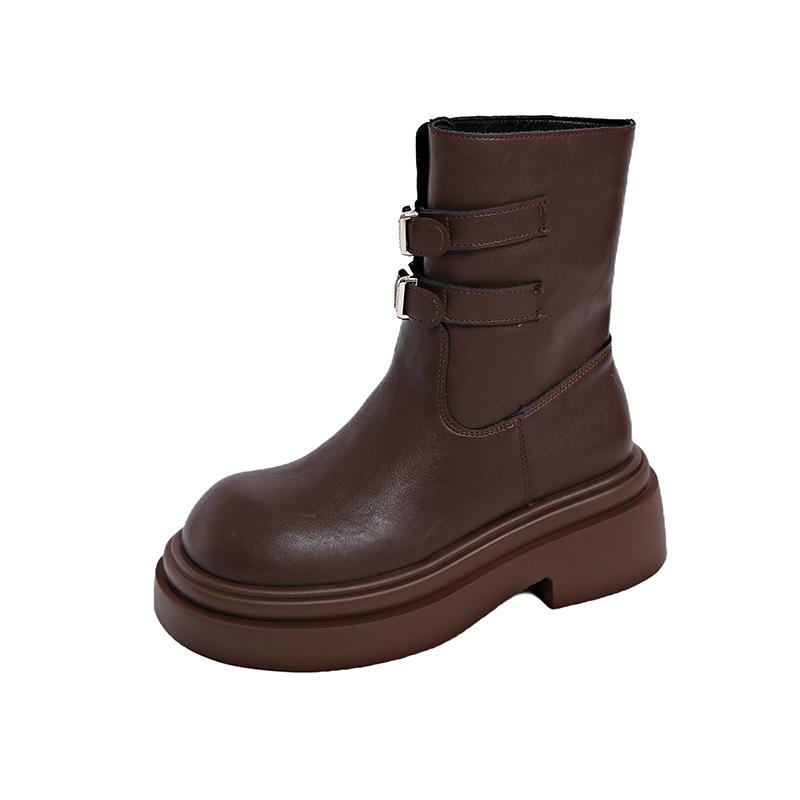 Fashion belt buckle short boots women's autumn and winter new thick-soled high-end versatile boots Martin boots