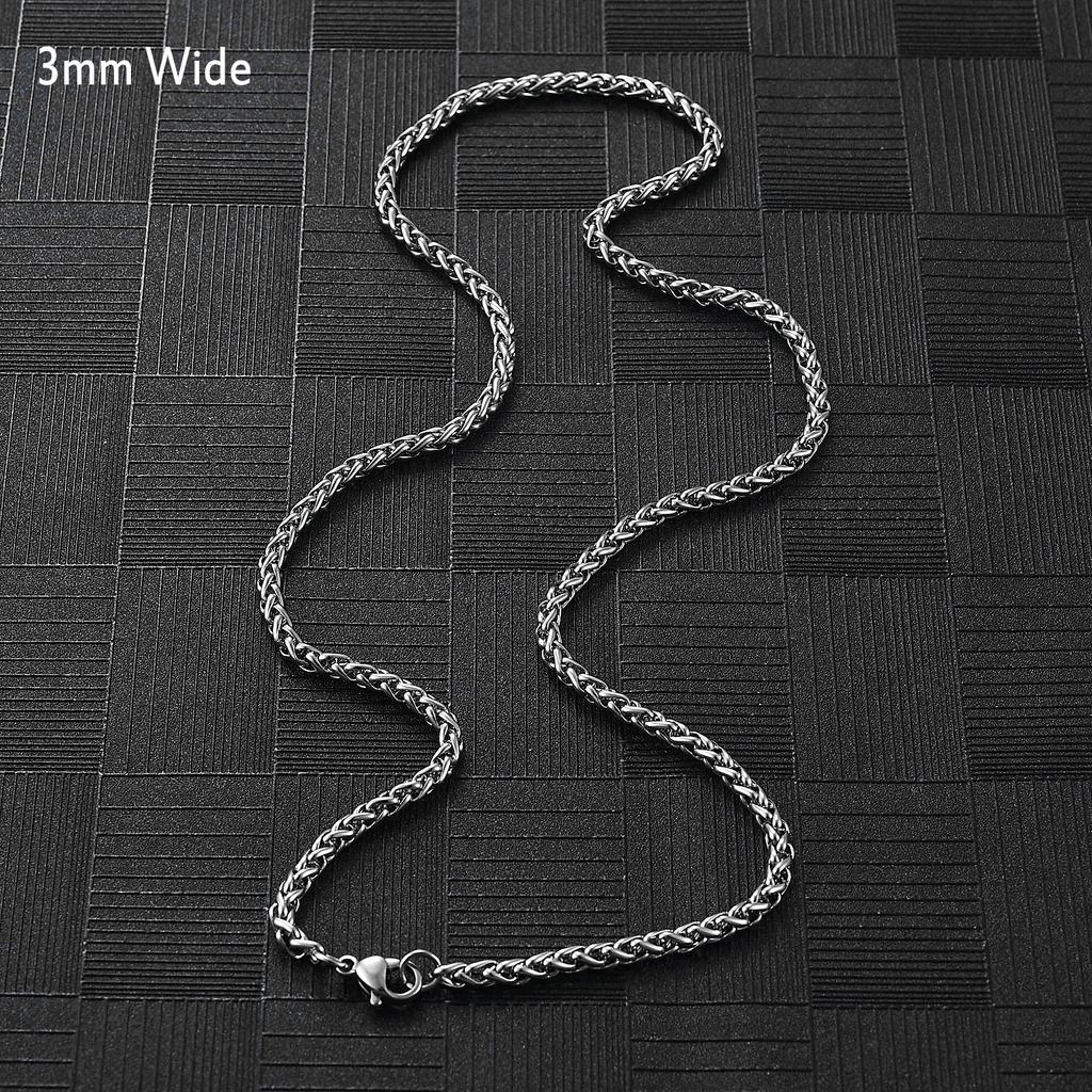 Men's Stainless Steel Necklace Link Wheat Chain Braided for Women Waterproof Neck Jewelry Accessories Choker Christmas Gifts