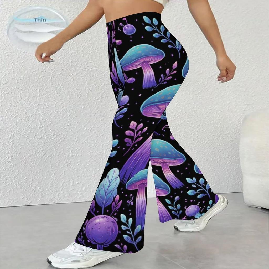 Damen Casual High Waist Schlaghosen, Streetwear Schlaghosen mit Blumendruck