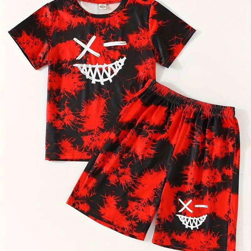 2024 Summer 4-14 Years Children's Cool Boys Cute Girls 3D Multicolor Grimace Print Short Sleeve T-shirt And Shorts Sets
