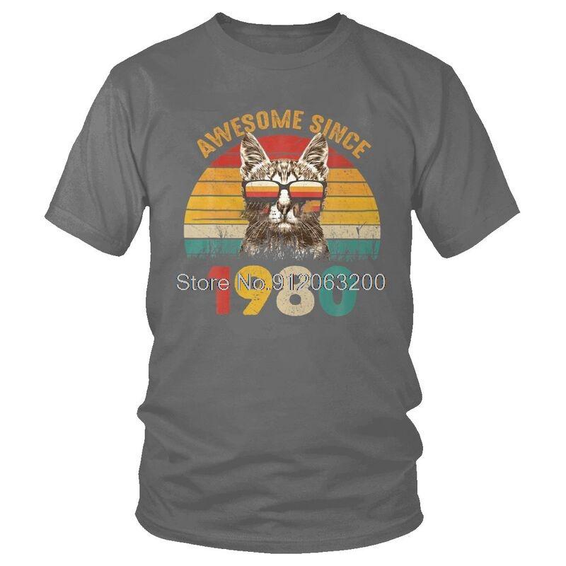 Awesome Funny Since 1980 T Shirts Unisex Short Sleeve Cotton Tshirt Vintage 41th Birthday Gift Cat Lover Tee Tops Fashion Tshirts