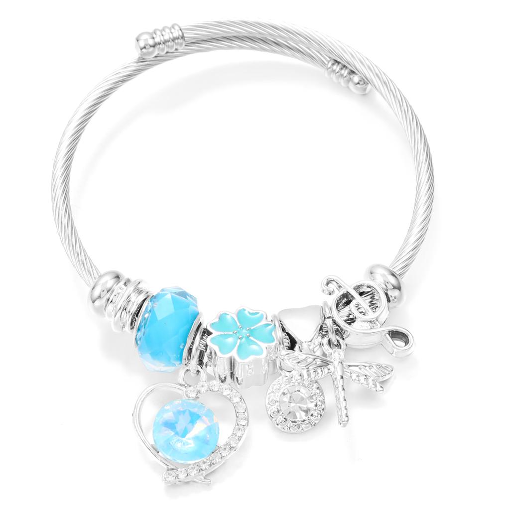 Nuovo Trendy Strass Libellula Cristallo Perline Ciondolo Braccialetto Acciaio Inossidabile 4 Colori Chiusura Braccialetti Donna Bracciale Gioielli