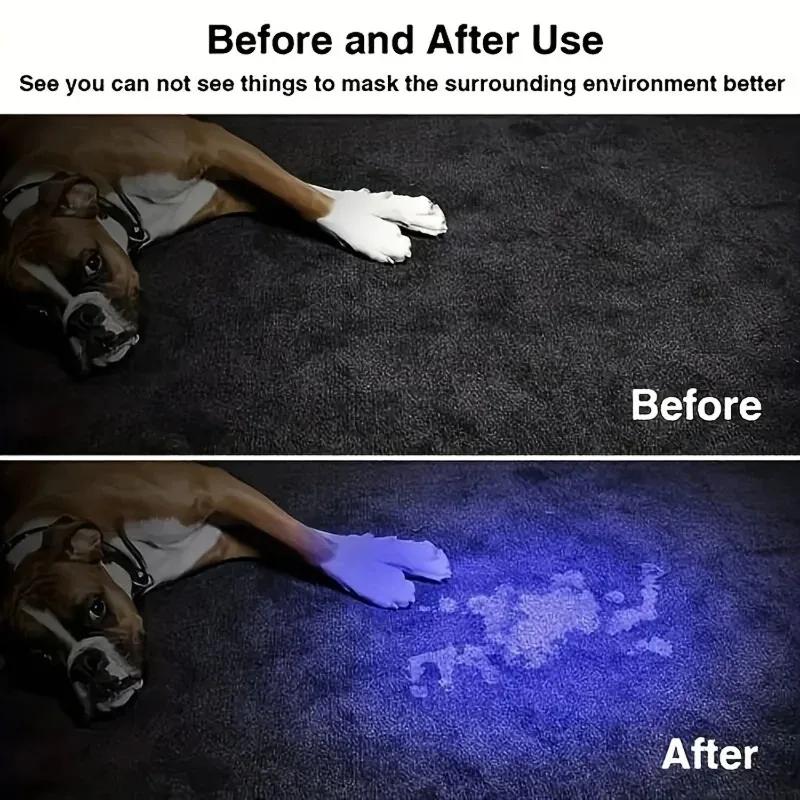 365nm Purple Light Lamp BlackLight Banknote Detection USB Charging Flashlight Curing Colloidal Pet Moss Cat Stains Detector