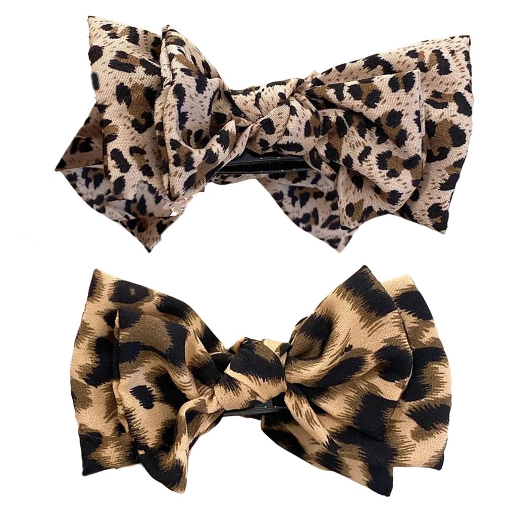 Leopard Print Hair Claw Clip For Thick Thin Hair Elegant Bowknot Design Strong Hold Barrettes Party Ponytail Holder