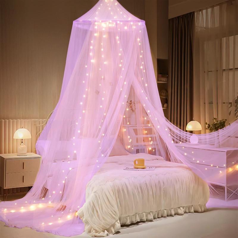 Colorful Hanging Mosquito Net Dreamy Rainbow No-Install Single-Door Dome Bed Canopy Kids Encrypted