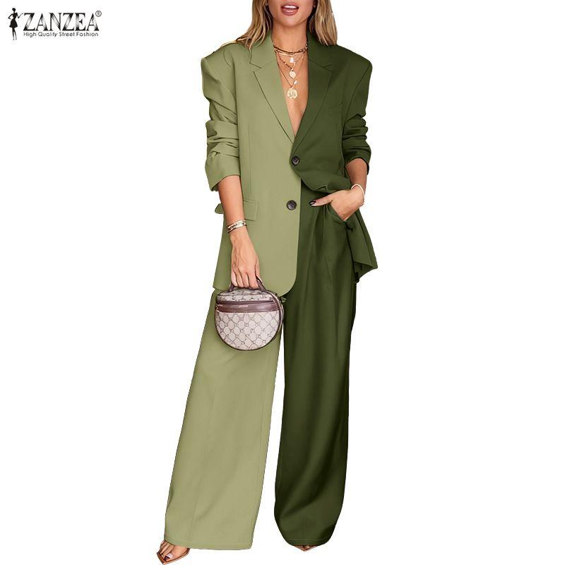 ZANZEA Damen Langarm Blazer und Hose Lässige zweiteilige Anzugsets