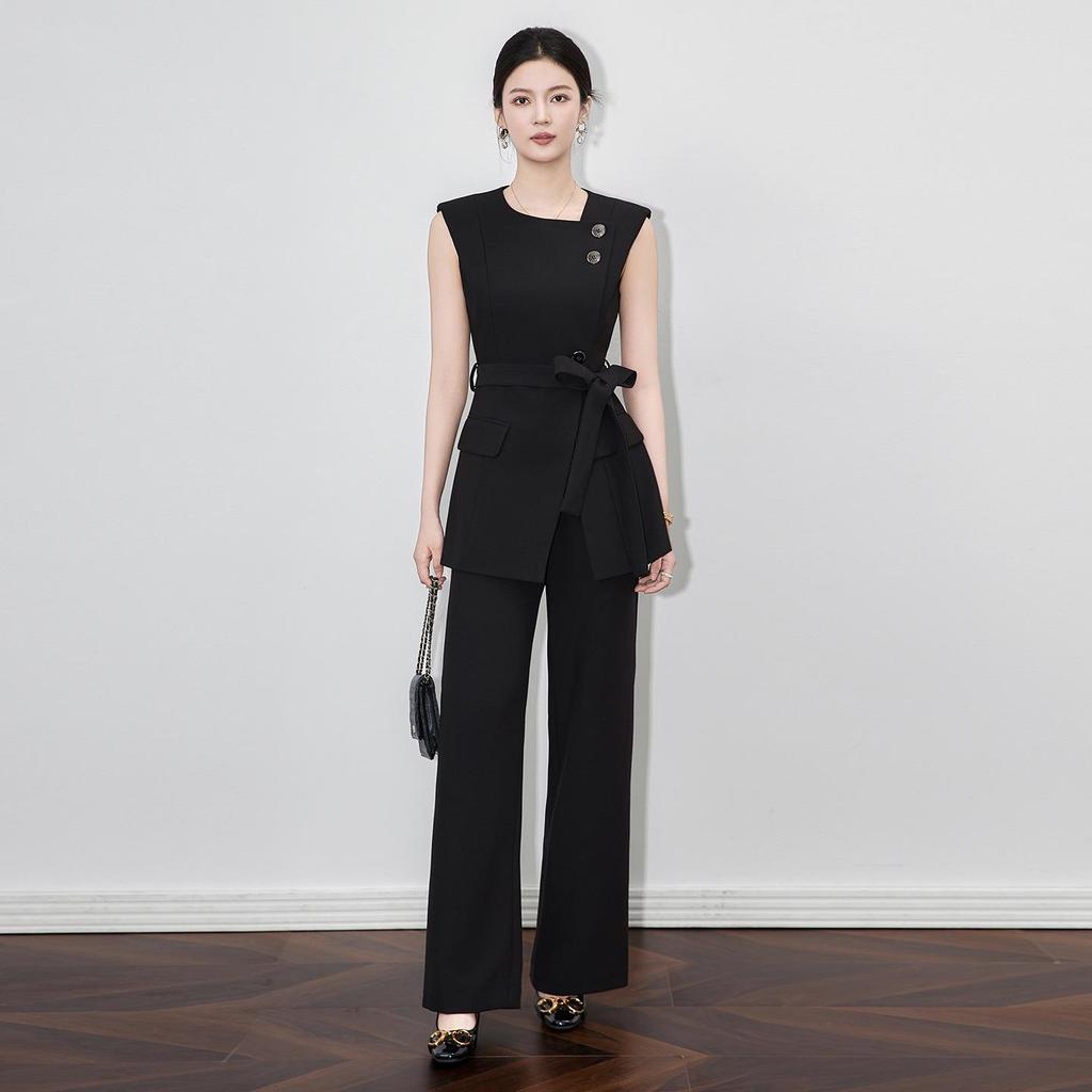 High-Quality Western Style Slim Fit Long Vest & Micro Flare Pants Two-Piece Set