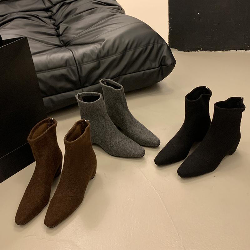 Winter Autumn Fashion Pointed Toe Ladies Ankle Boots Female Height Increasing Shoes Flock Women Short Boots With Fur Shoes